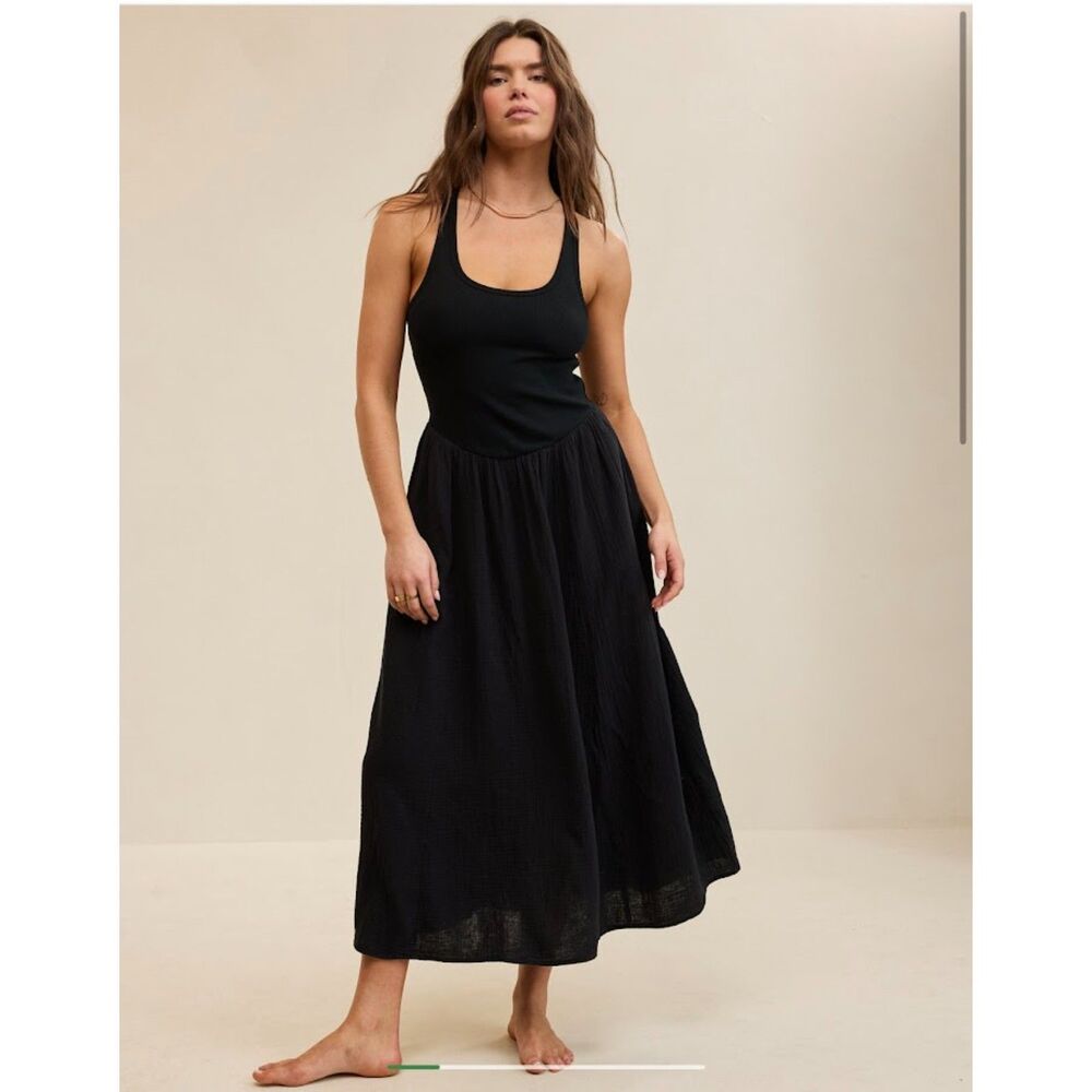 NEW Aerie Women Black dress XS S M L XL At The Barre Cross Back Midaxi Midi Maxi